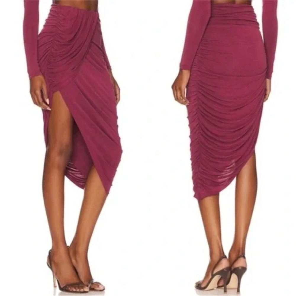 Camila Coelho‎ Liby Jersey Draped Midi Skirt Womens Medium Asymmetrical Mauve